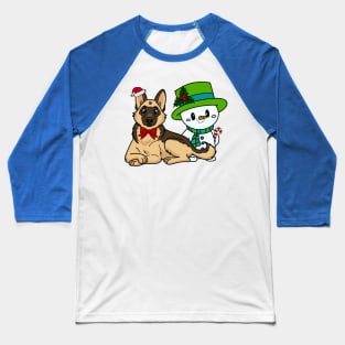 Christmas / Holiday German Shepherd and Snowman Baseball T-Shirt